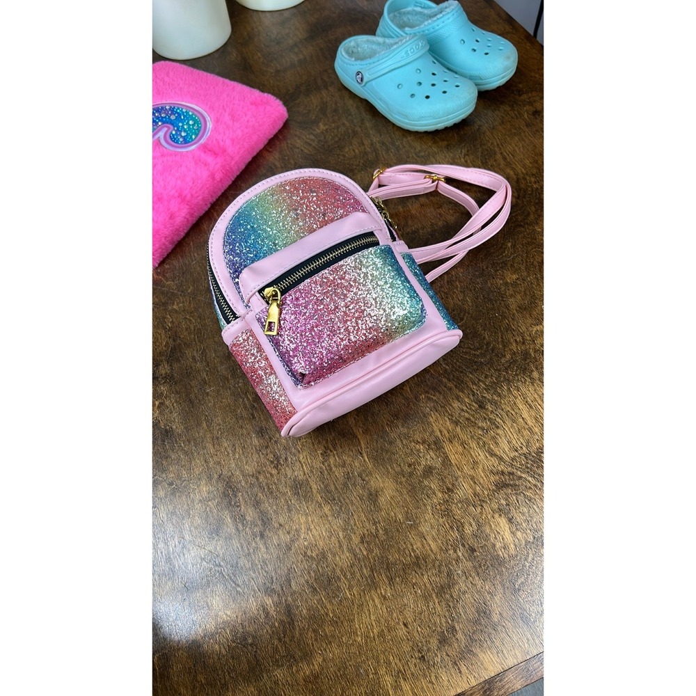 Glitter Rainbow Mini Backpack Cute Small Backpack Purse Shoulder Bag - Picture 3 of 12